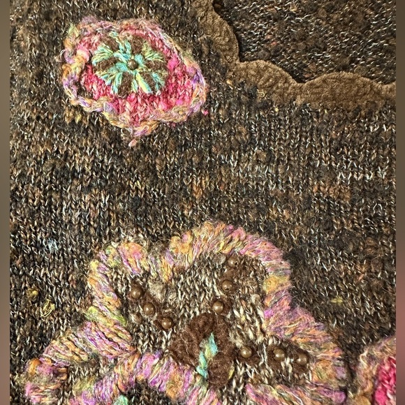 VINTAGE • PBJ SPORT • Autumn Fall Motif Embroidered Knit Long Sleeve Sweater S/M - Picture 3 of 9